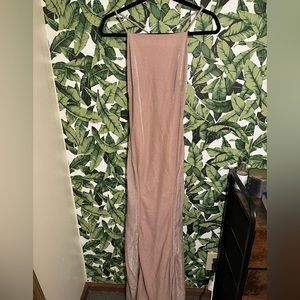 Ieena for MacDuggal Shimmery High Neck Open Back Evening Gown